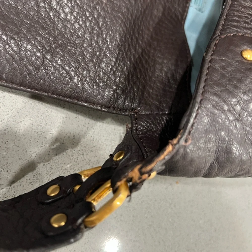 Cole Haan Dark Brown Leather Shoulder Bag With Gold Hardware. - Picture 12 of 13
